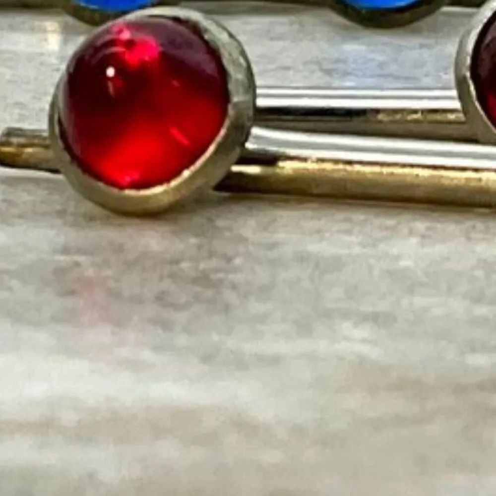 Vintage Red Cabochon Silver Spring Toggle Clasp Cufflinks Gorgeous